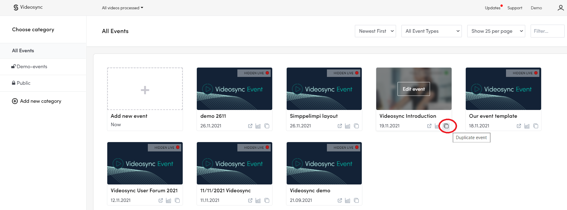 Duplicate event button