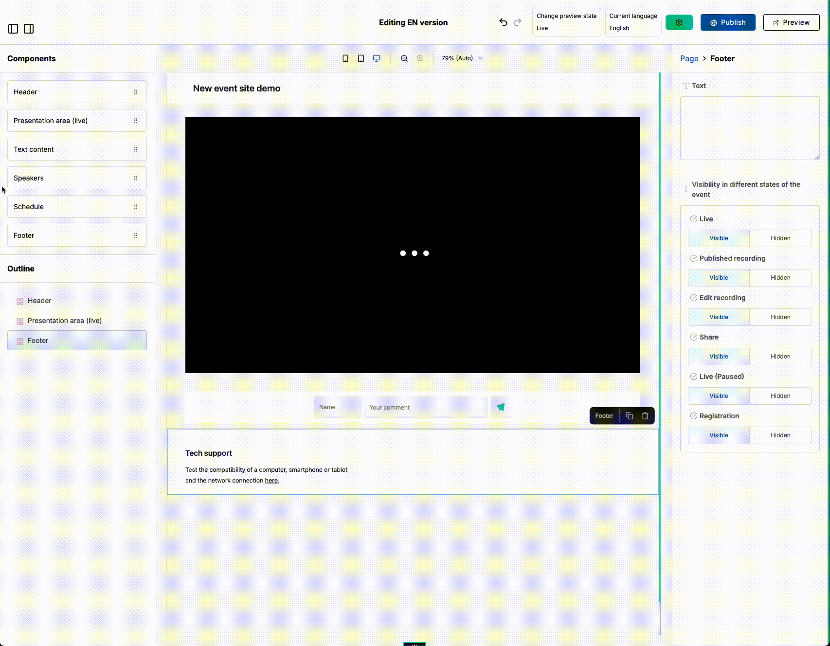 Adding components by dragging them to the page